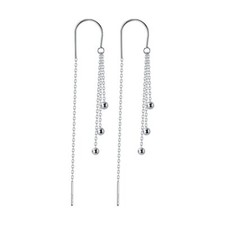 925 Sterling Silver Threader Tassel Bead Ear Thread Dangle Drop Earrings A1039