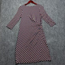 Talbots Dress Womens Medium Petite Stretch Knit Shift Print 3/4 Sleeve Faux Wrap