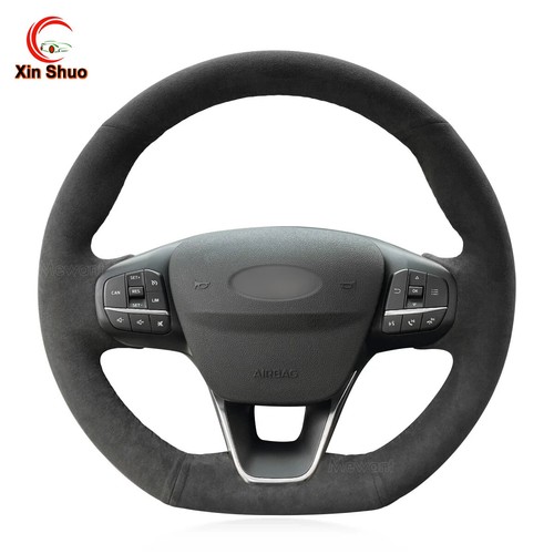 Hand Stitch Dark Grey Alcantara Steering Wheel Cover Wraps for Ford Focus Fiesta - Foto 2 di 8