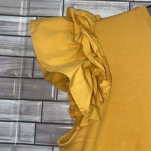 Anthropologie Mustard Yellow Fitted Ribbed Top Ruffle Sleeve Size XL - Picture 2 of 6