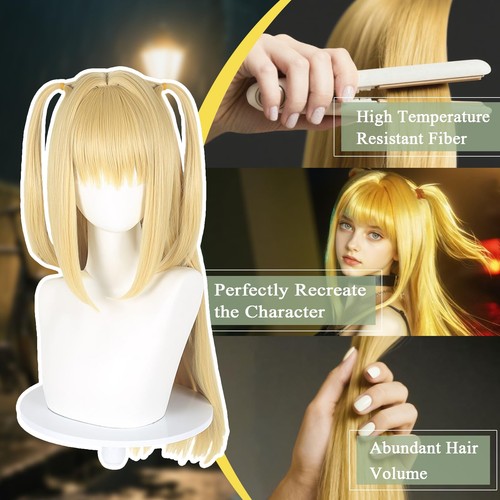 Süße Halloween Anime Cosplay lange blonde Perücke mit Pony, 2 Haarkappen + Perücken, ... - Bild 6 von 7