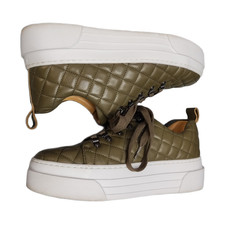 J/Slides NYC Nancee Platform Sneakers Womens 8 Green White Quilted Lace Up EUC