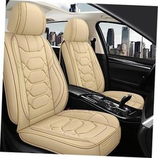 Leather Car Seat Covers Front Pair, Waterproof Breathable Faux FRONT SET BEIGE