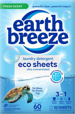 Earth Breeze Laundry Detergent Sheets Fresh Scent 60 Loads Eco Liquidless Travel