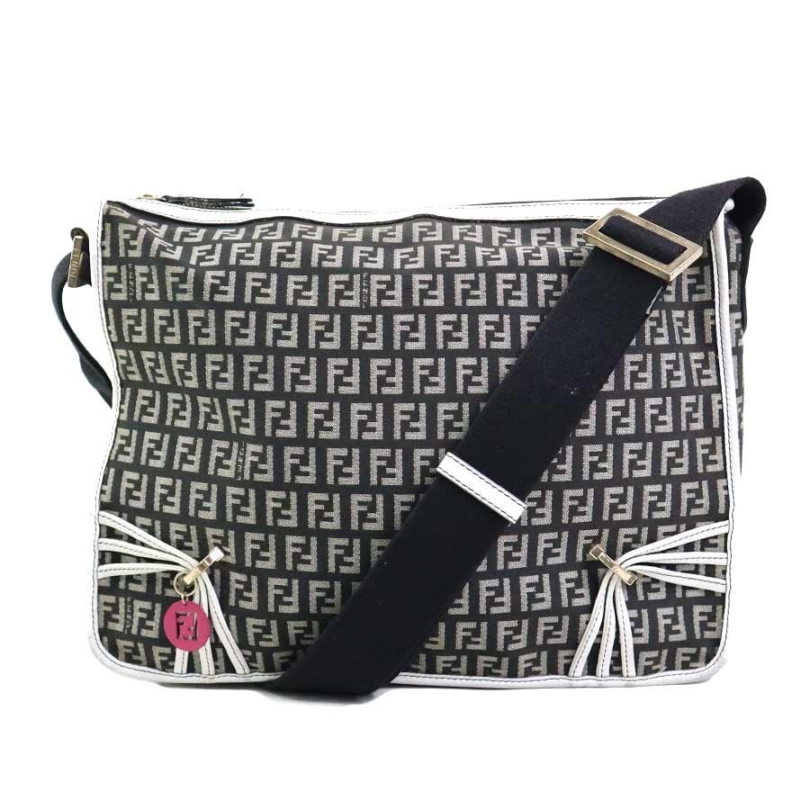 Borsa a tracolla originale FENDI nera x bianca nylon tela/pelle h31234a