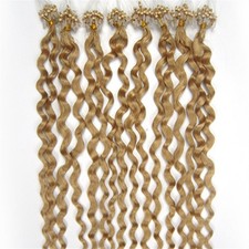 Micro Beads Loop Link Remy Human Hair Extensions Water Curly Strawberry Blonde