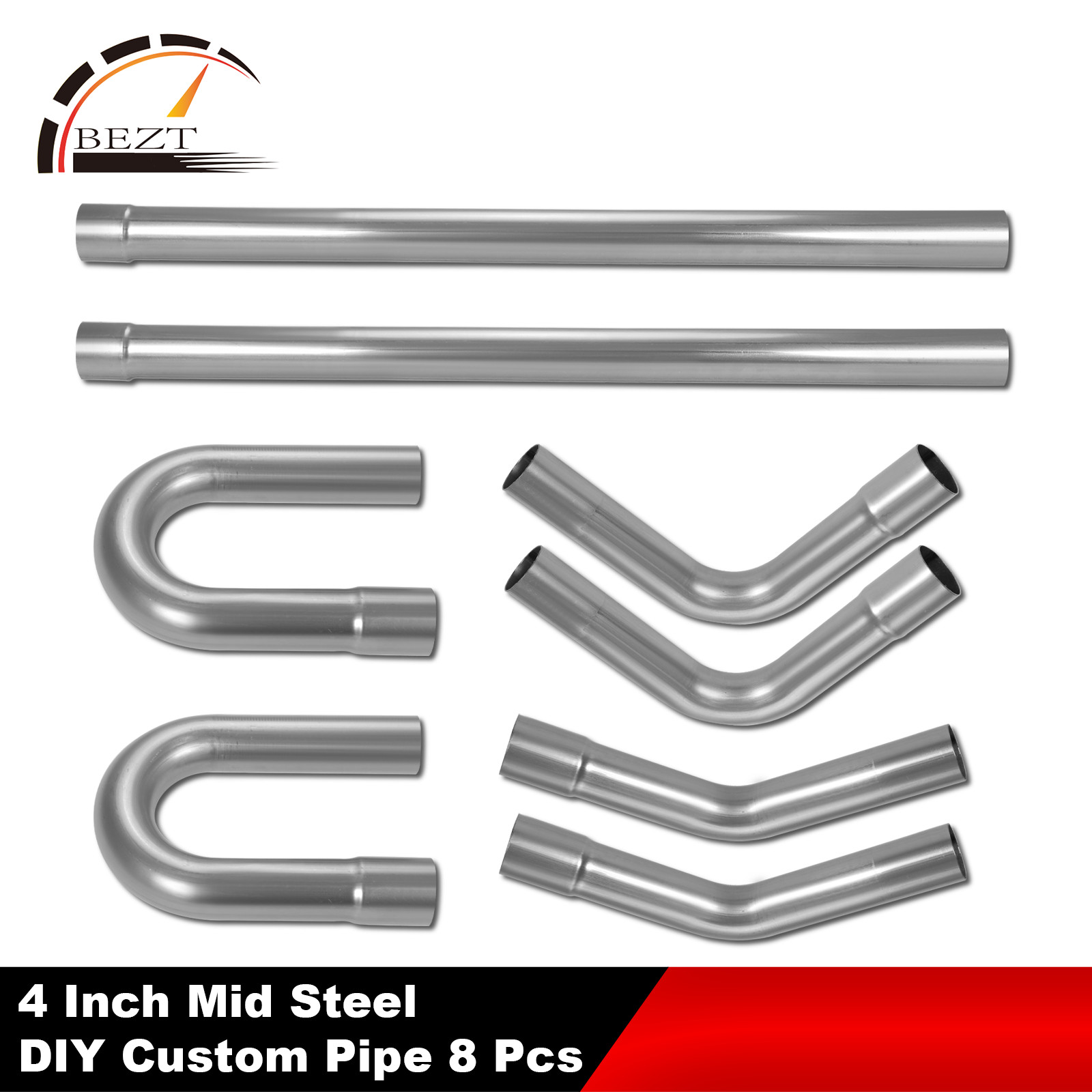 8 Pcs DIY 4 Inches Custom Exhaust Tubing Mandrel Bend Pipe Straight U-Bend Kit