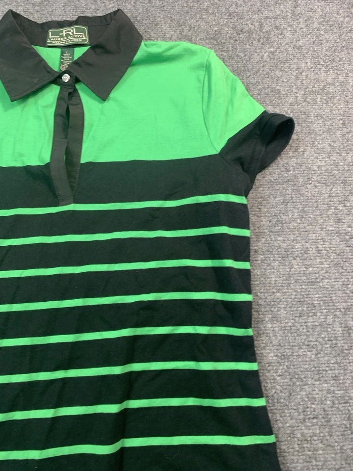 Polo Lauren Ralph Lauren Mujer Grande Verde Negro Rayas Activo Foto 4 de 4