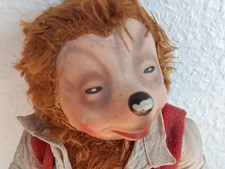 Alte Igel Puppe Stoffpuppe mit Massekopf 1950er Vintage Mecki Igelvater 27 cm