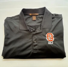 Harriton L Large Embroidered Golf Polo Black Breathable great condition 