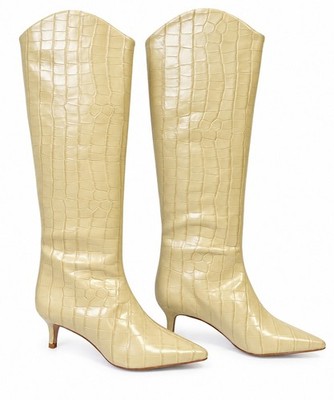 NIB SCHUTZ Maryana Knee High Croc Embossed Leather Boots Size 11B Almond Buff 