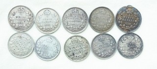 Lot of 10 Canadian Silver Five Cents