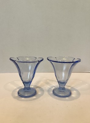 Vintage Pasabahce blue turkey glass dessert cup bowl  set of 2