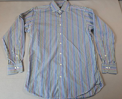 Robert Talbott Estate Mens M Navy Multi Stripe Cotton Button Shirt USA