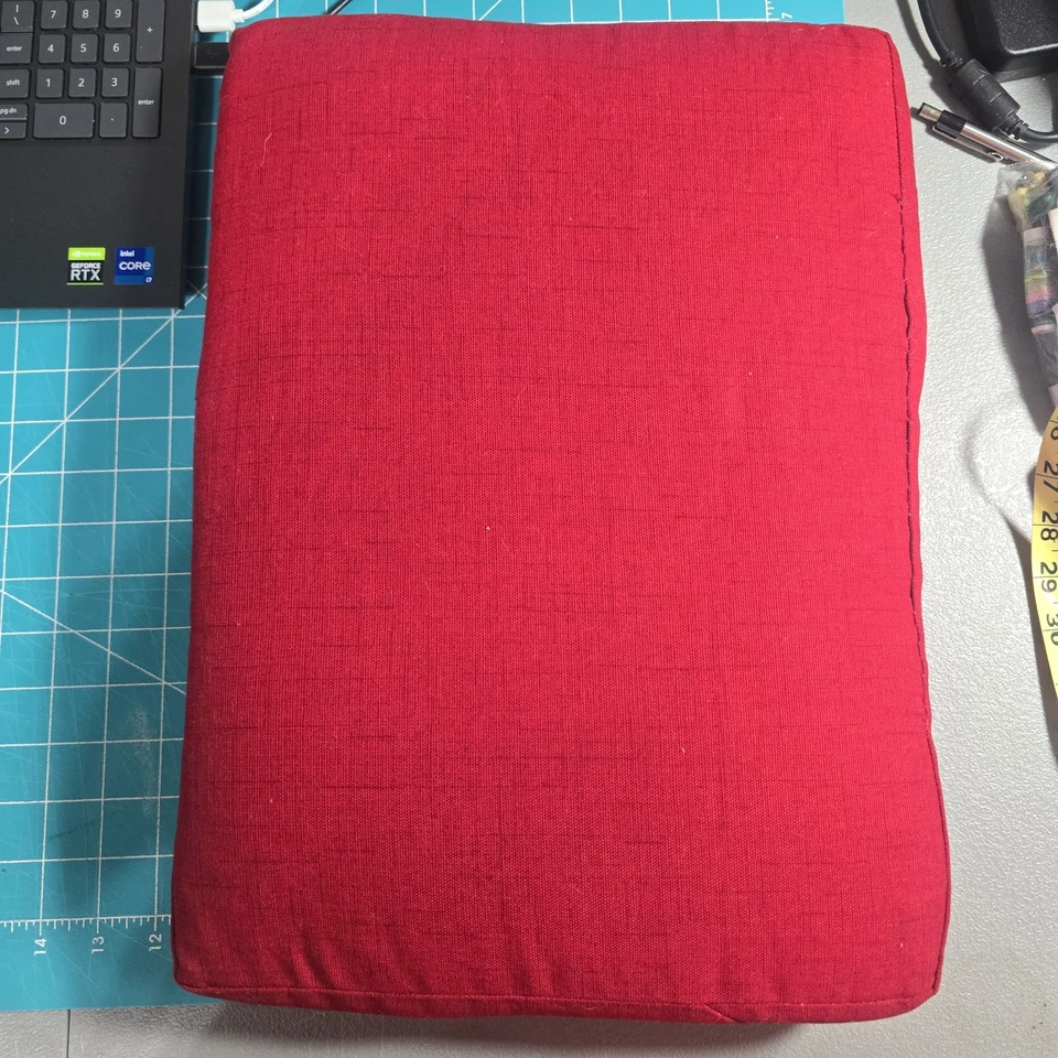 Handmade Red & Toile de Jouy Rectangular Cushion 17x13x2.5" French Country - Image 4 of 4