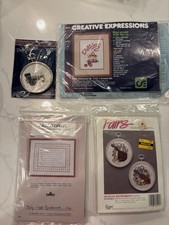 Lot/4 Cross Stitch  Crewel Kits, Friends, Music, Food, Train, New Vtg