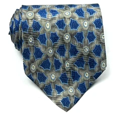 Van Heusen Mens Silk Necktie, Geometric Abstract Print, Blue, Grey Tie