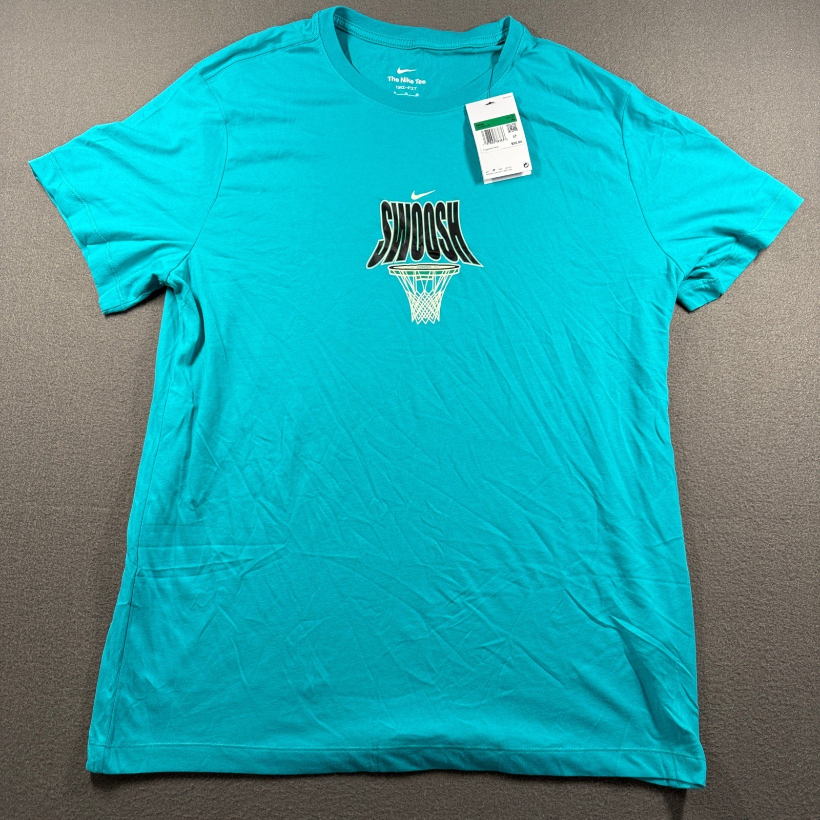 Nike T-Shirt Mens XL Teal Swoosh Basketball Graphic Dri-FIT HJ3466-345