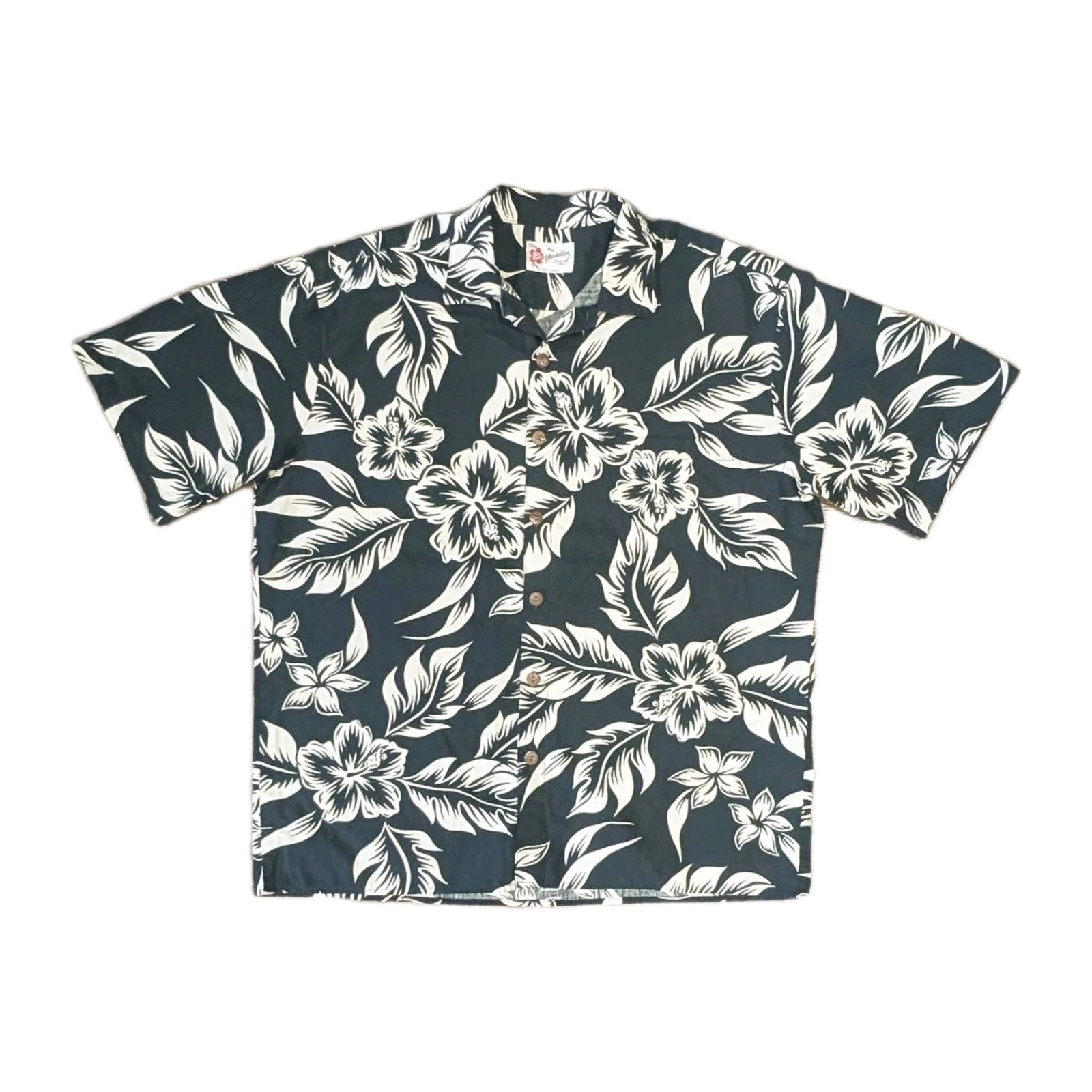 Vintage Hilo Hattie floral Black Hawaiian shirt - SIZE L