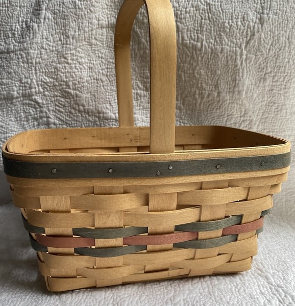 Longaberger 1991 Market Basket mango estacionario rojo verde 12 X 8 mediano vacaciones