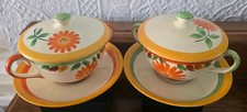 ART DECO SOUP COUPE S AND LIDS. BURLEIGH WARE /LAWLEYS. MARIGOLD DESIGN.