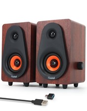 Small Computer Speakers 2.0 Wooden Speakers for PC or Laptop USB-Powered Smal...