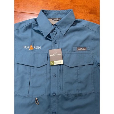 Eddie Bauer Fishing Shirt Mens XS Blue Short Sleeve Fox Run Performance Outdoor