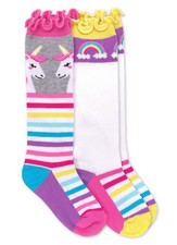 Jefferies Socks Girl's Unicorn Rainbow Stripe Ruffle Knee High Small,