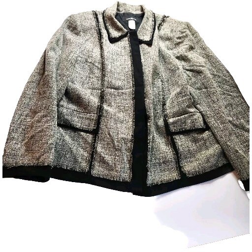 Womens Blazer Jones New York Jacket 18W Gray Black career office professional