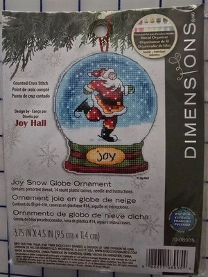 New Dimensions Joy Snow Globe Ornament Santa Skating Christmas Cross Stitch Kit
