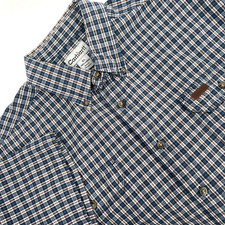 CARHARTT Men's XL Blue/Brown/White Plaid Short-Sleeve Button-Down Shirt Pockets