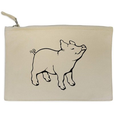 'Contented Pig' Canvas Clutch Bag / Accessory Case (CL00052201)