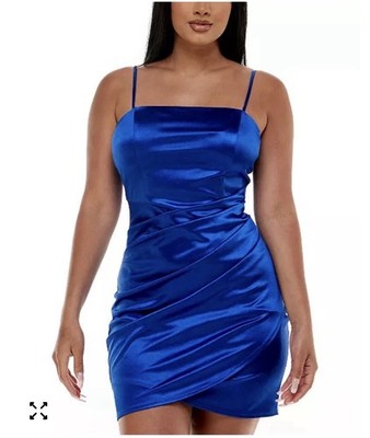 Emerald Sundae Juniors Women Wrap Front Ruched Bodycon Mini Dress Colbalt Blue L