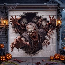 7x8ft Halloween Garage Door Cover Scary Garage Door Decorations