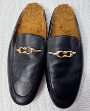 Coach Sienna Sherpa Black Leather Slip-on Slides Mules 6.5