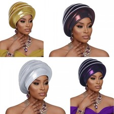 Multilayer Shining Diamonds Women African Headtie Beret Turban Cap Auto Gele Hat