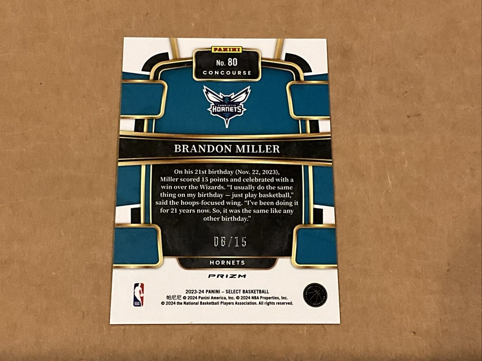 Brandon Miller 2023-24 Select #286 Neon Orange Pulsar Prizm 8/15 Rookie Hornets - Image 4 of 4
