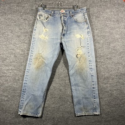 Levi's 501xx Original Fit Straight Leg Blue Demin Jeans Mens 36x30 Vtg Ripped