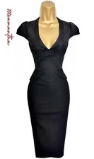 Karen Millen Size UK 14 VINTAGE TUXEDO WOOL PENCIL COCKTAIL DRESS IN BLACK