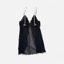 Black lace babydoll top teddy lingerie mesh overlay and white pastel pink trim