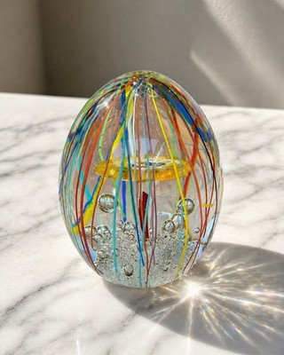 Murano Style Art Glass Jellyfish Paperweight Controlled Bubble Rainbow Studio