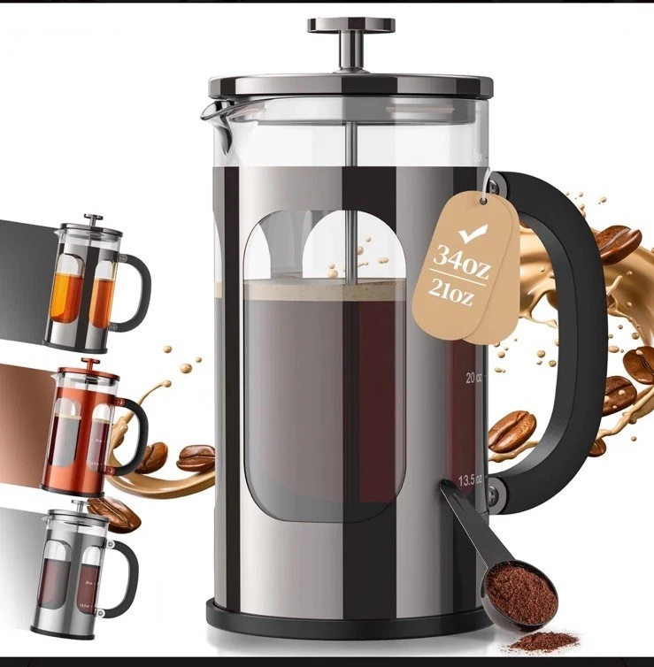 French Press Coffee Maker 34oz, No Plastic 34oz Multi-Serve