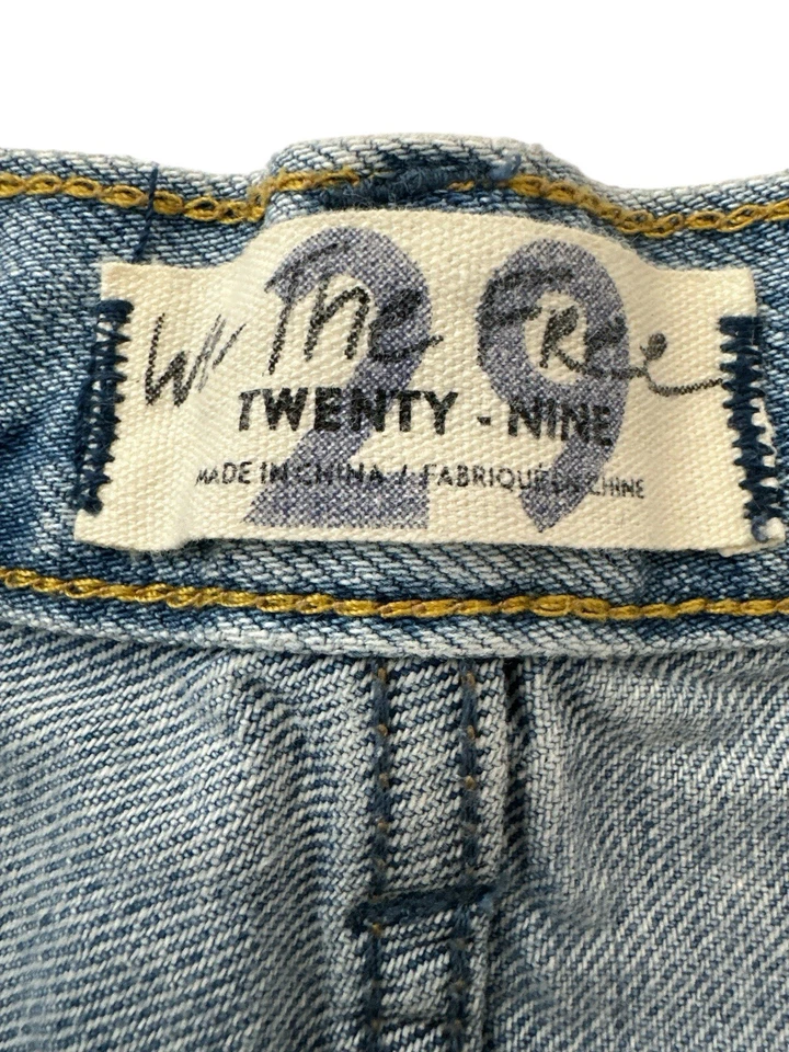 Pantalones Cortos de Jean We The Free People Button Fly Distressed Cintura Alta para Mujer 29 Azul Foto 3 de 4