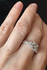 Vintage Art Deco 10K Gold  925 Silver Diamond Halo Engagement Ring Size 7