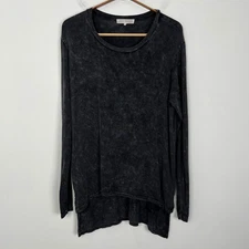 Joah Brown Acid Washed Black Long Sleeve Tunic Top Hi Low Hem Modal Spandex S/M