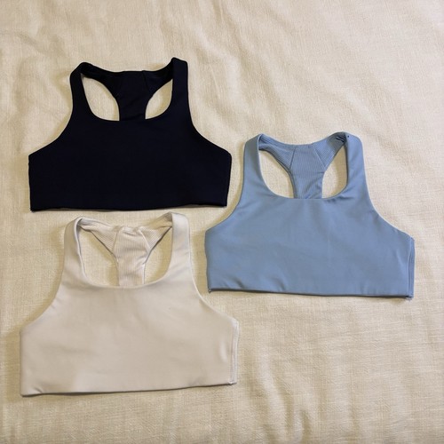 Athleta Girl Cloud Racerback Bra Bundle Of 3 Med / 8-10 White Lt Blue Navy EUC
