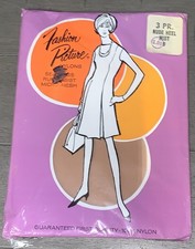 A6 NOS 80s 3PR FASHION PICTURE SEAMLESS MESH THIGH HIGH STOCKINGS NYLONS HOSIERY