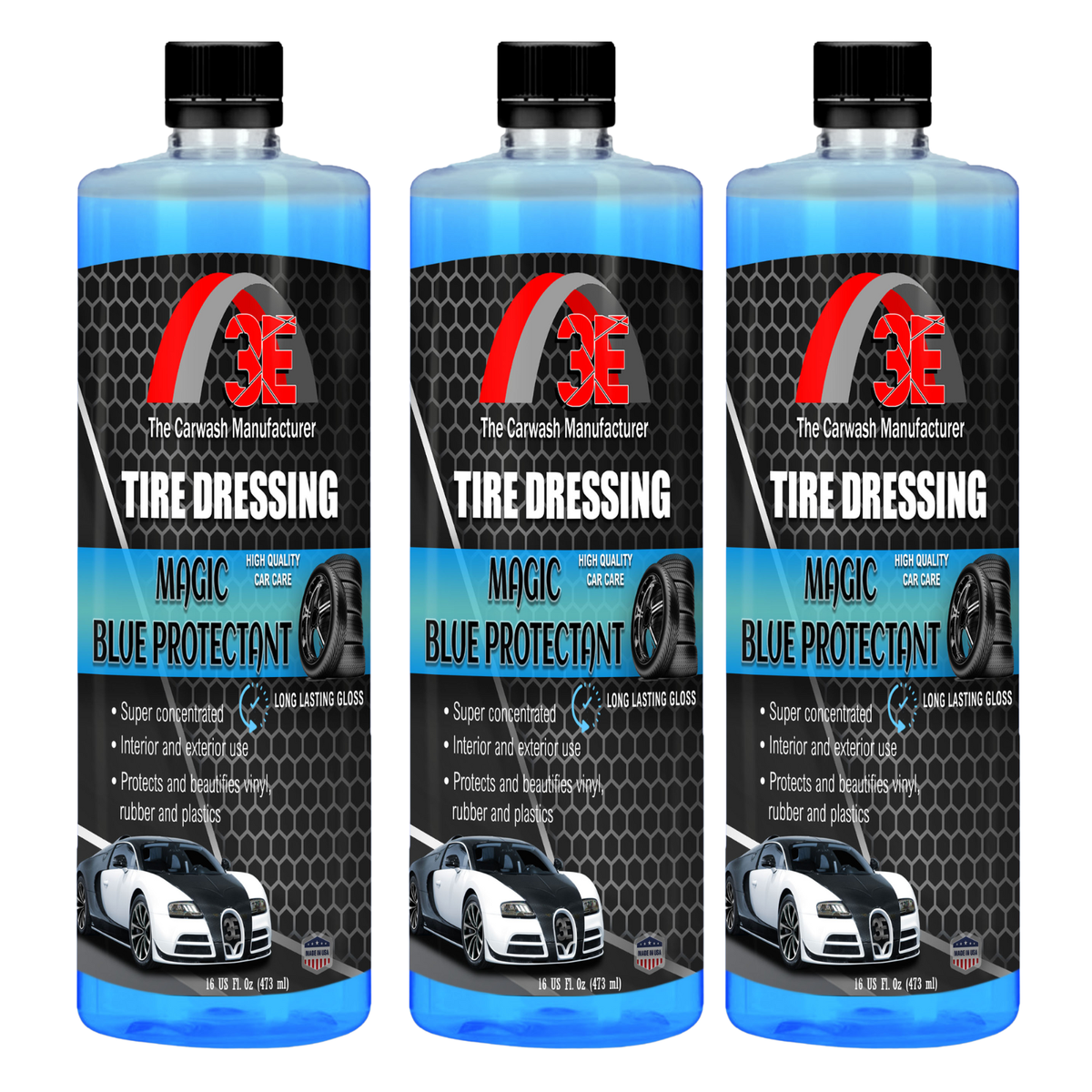 3E Magic Blue Protectant Super Shine Tire Dressing & Coating (16 oz) (3  pack)