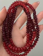 Vintage Cherry Red Faceted Crystal Necklace Long Beaded Necklace 40"
