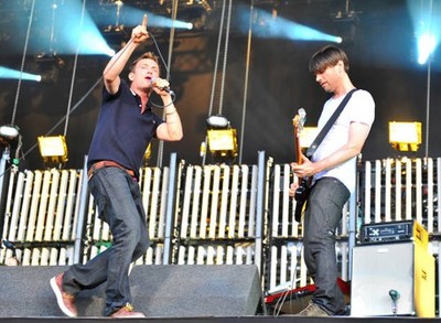 Damon Albarn Alex James of Blur perform stage Hyde Park July 3 200- Old Photo